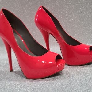 Kurt Geiger Glossy Hot Pink  Peep-Toe Heels